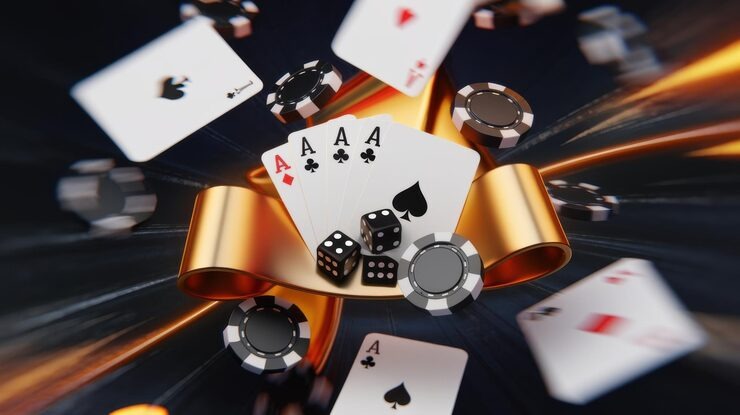 Live casino studio with blackjack table and dealer